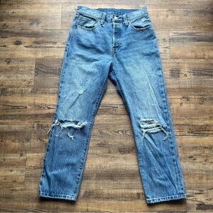 Levis Jeans Womens 27x26 Blue 501 Premium Big E Button Fly Classic Distressed